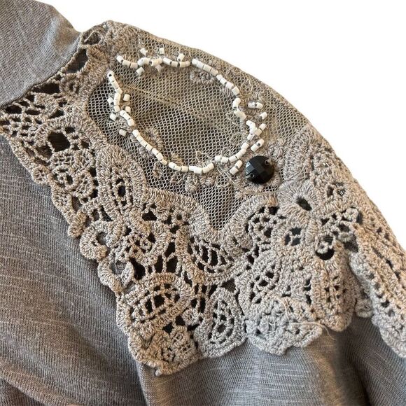 Vanity Women's Gray Open Front Cardigan with Lace Detail One Size - Picture 6 of 11